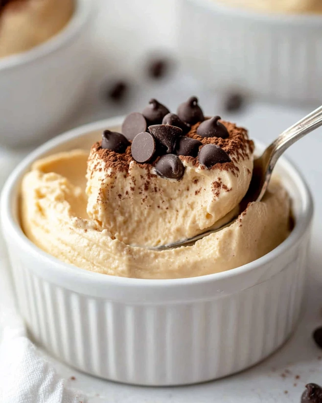 Cottage Cheese Peanut Butter Mousse with Chocolate Topping Creamy cottage cheese peanut butter mousse topped with chocolate chips
